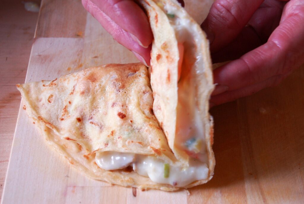 Fill then fold into quarters