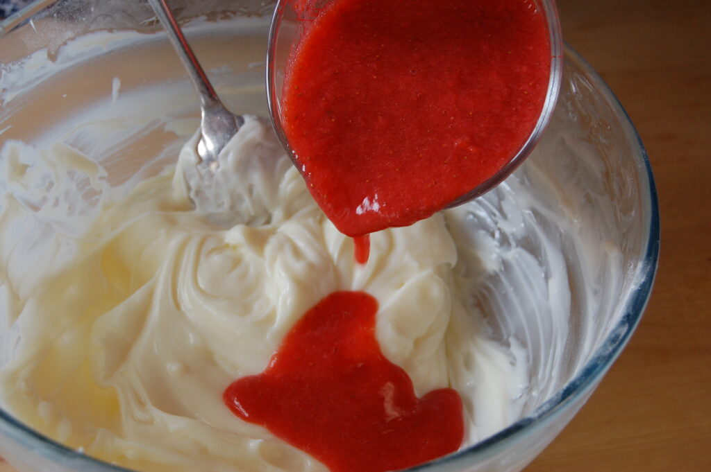 Fold puree into cream cheese