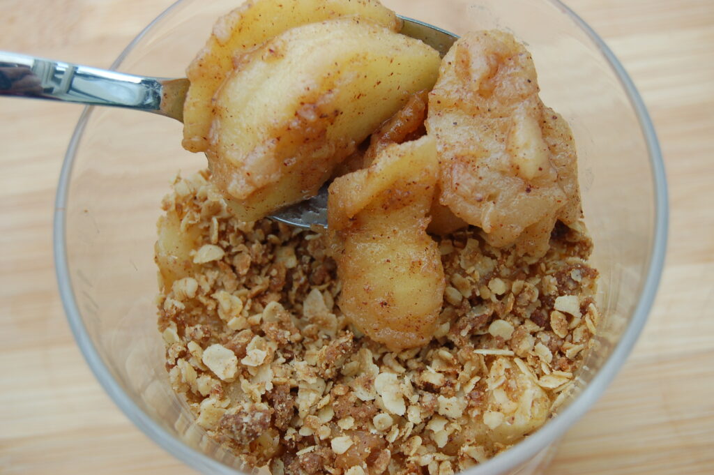 Layer the apples and flapjack