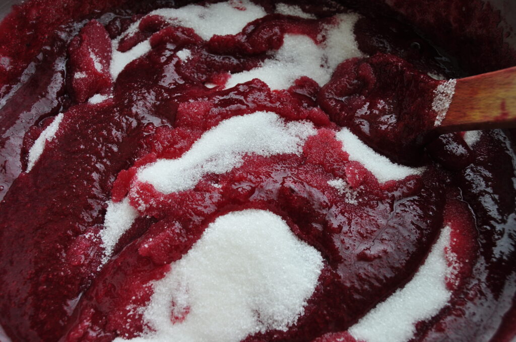 Damson & Apple jam Add the sugar