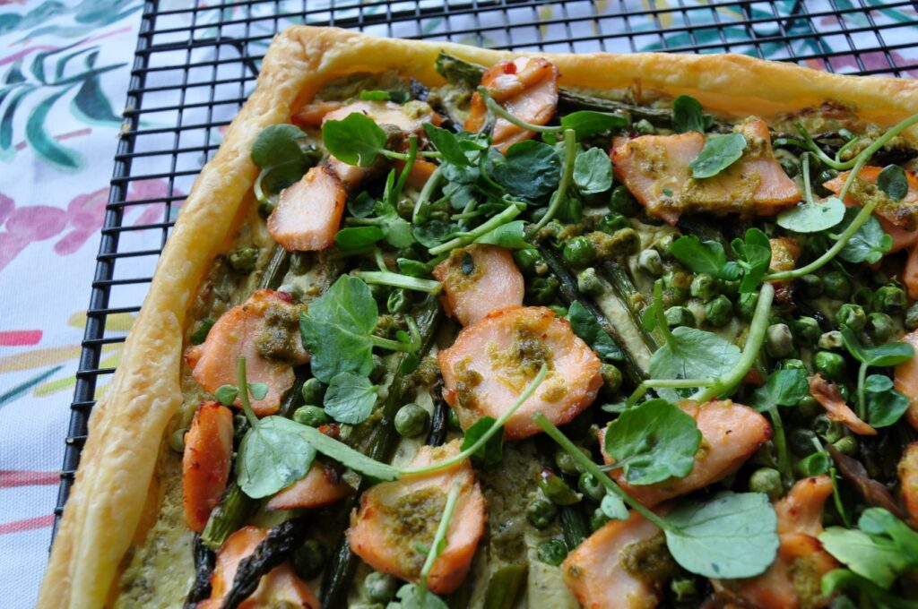 Asparagus & pea tart - cool on wire tray web