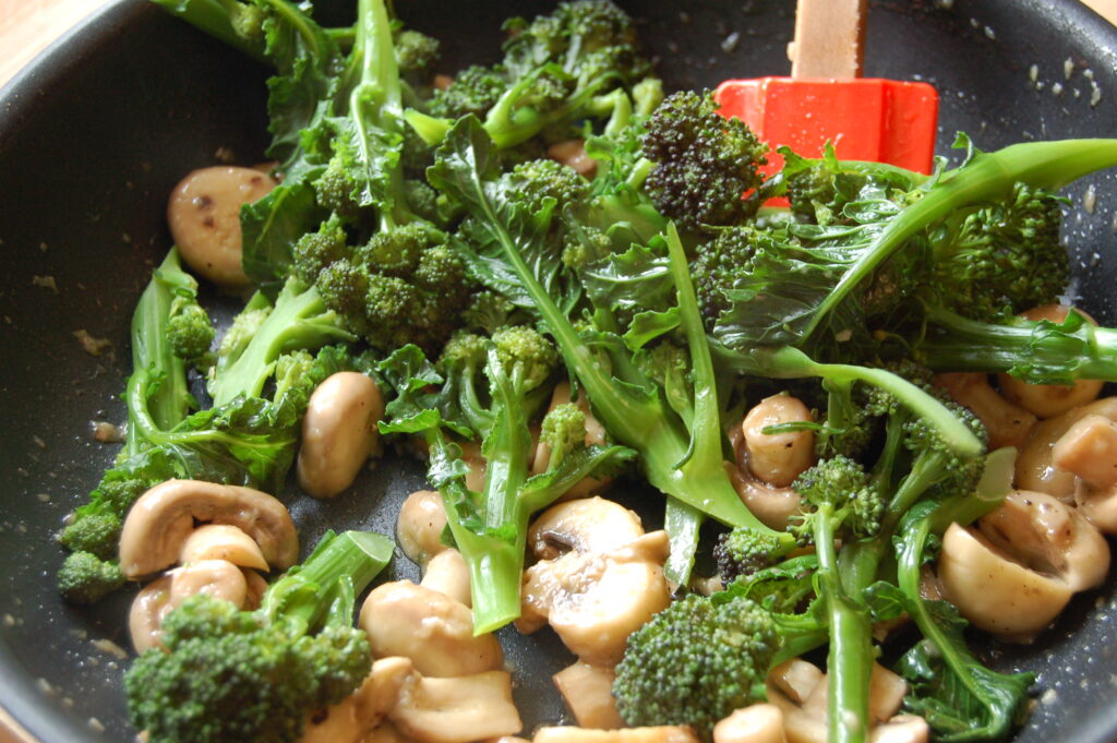 Brassicas - Broccoli - saute PSB with mushrooms and garlic