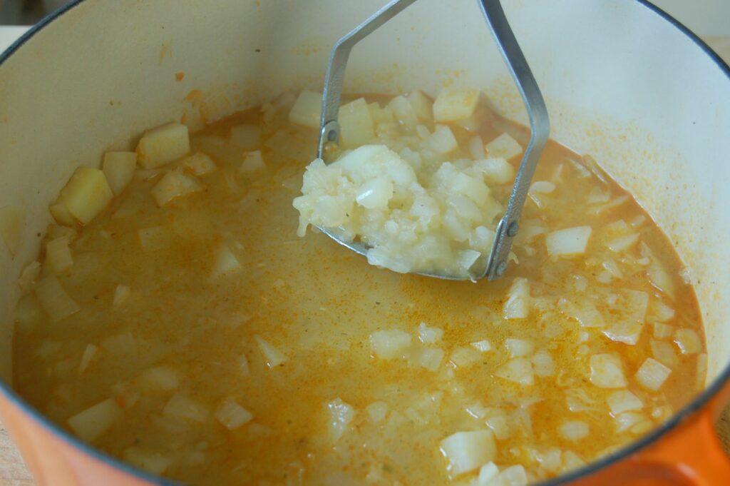 Mash onions and potato web