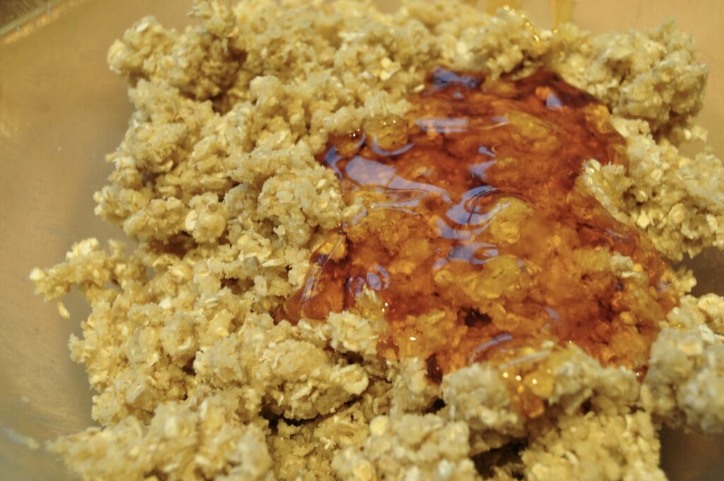 Pear - add golden syrup to flapjack topping web